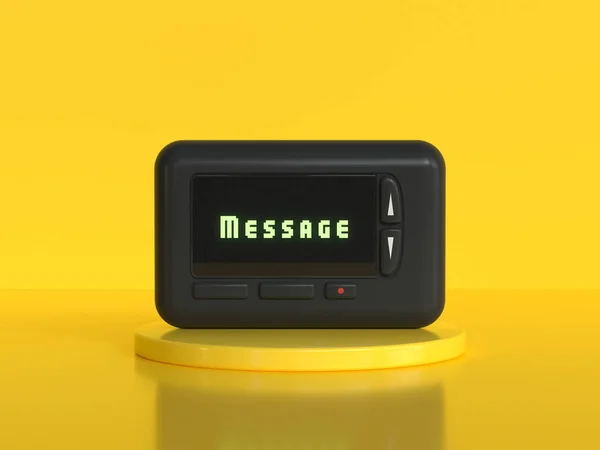 Black Mobile Pager Old Technology Yellow Background — Stockfoto