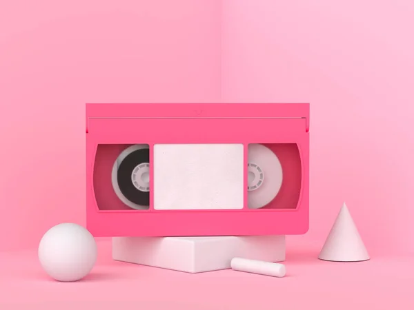 Pink Video Tape Cassette Rendering Minimal Style — Stock Photo, Image
