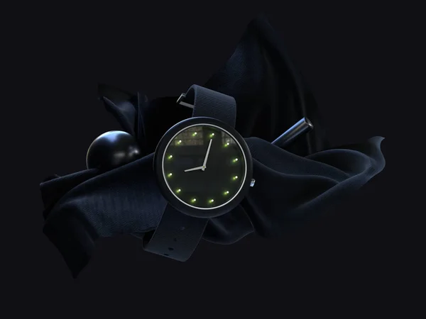 Renderizado Negro Reloj Concepto Tecnología — Foto de Stock
