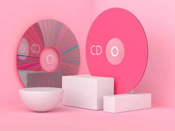 Pink Scene Rendering Dvd Circle Disk Computer — 스톡 사진