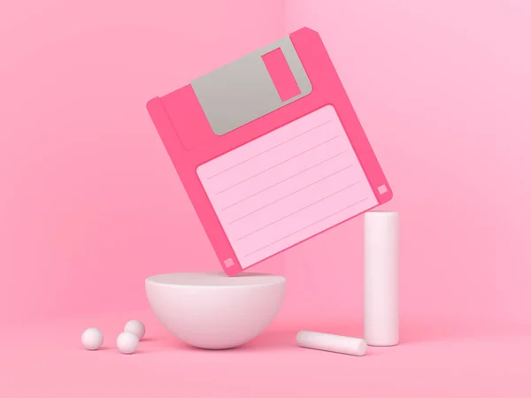 Roze Scene Rendering Oude Diskette Floppy Stockafbeelding