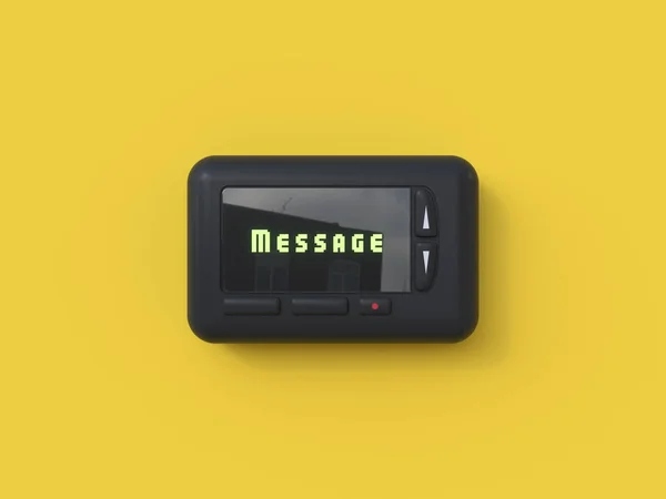 Black Mobile Pager Old Technology Yellow Background Stok Resim