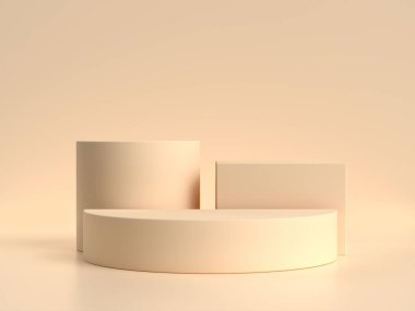 Geometrik şekil boş podyum raf kremi / yumuşak sarı sahne 3D görüntüleme