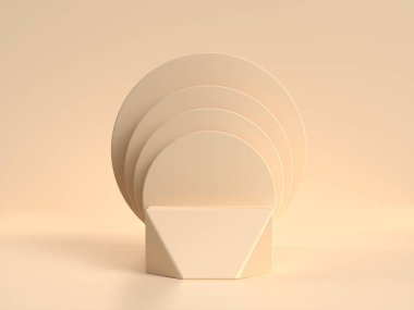 Geometrik şekil boş podyum raf kremi / yumuşak sarı sahne 3D görüntüleme