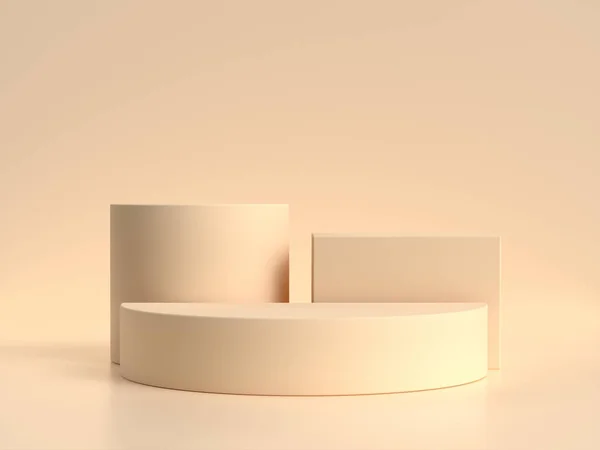 Geometrische Vorm Set Blanco Podium Plat Crème Zachte Gele Scène Rechtenvrije Stockafbeeldingen
