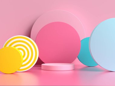 pembe mavi sarı geometrik şekil deseni renkli 3D canlandırma sahnesi