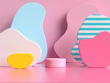 pembe mavi sarı geometrik şekil deseni renkli 3D canlandırma sahnesi