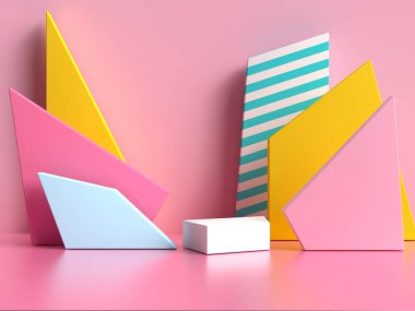 pembe mavi sarı geometrik şekil deseni renkli 3D canlandırma sahnesi