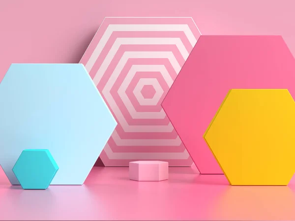 Pink Blue Yellow Geometric Shape Pattern Colorful Render Scene — Stock Photo, Image