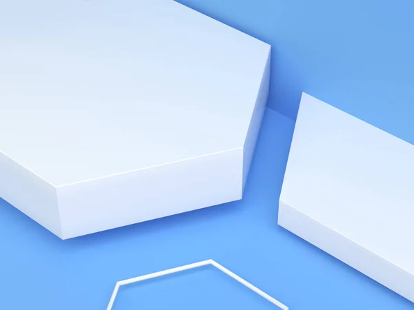 蓝色白色场景3D渲染空白讲台抽象现代背景 免版税图库图片