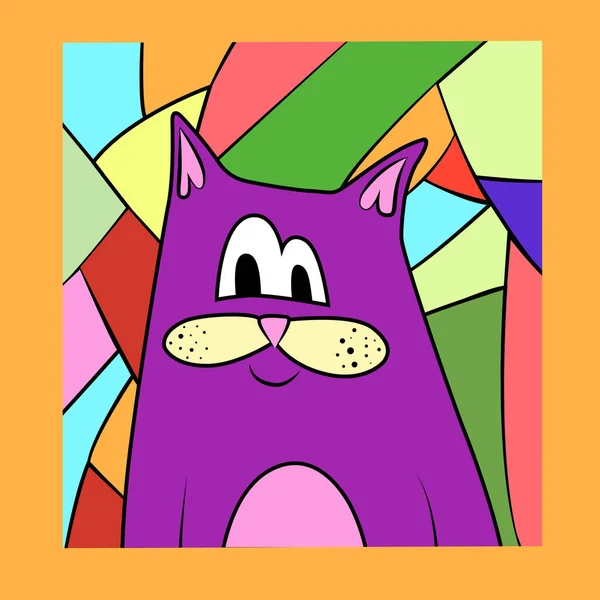 purple cat on a stained-glass window background