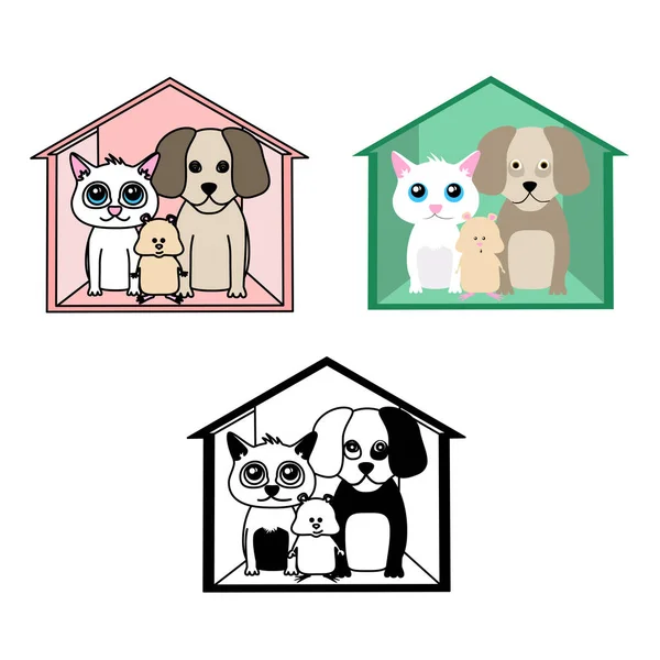 Kedi köpek ve hamsterlı evcil hayvan oteli. vektör