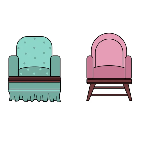60 년 대스타일로 장식된 가구 안락 의자 녹색 과 핑크 색. 벡터. — 스톡 벡터