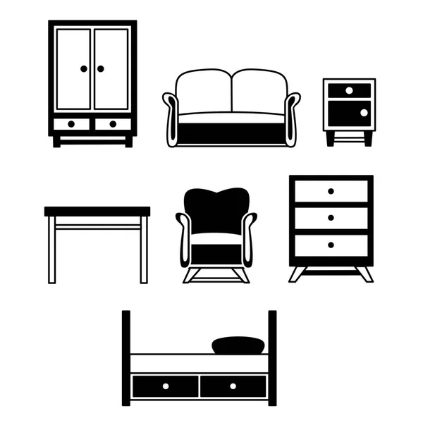 Furniture in 2d black and white. hand draw. vector — Stock Vector