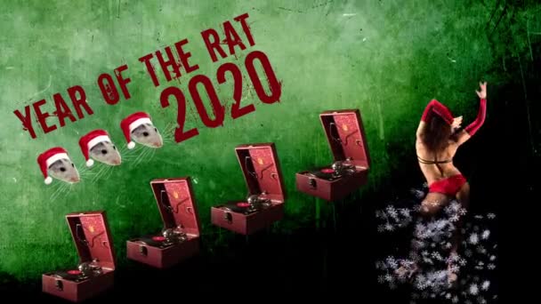 2020 año de la rata.Diseño de animación mínima.Símbolo de 2020.Invitación a una fiesta de música — Vídeos de Stock