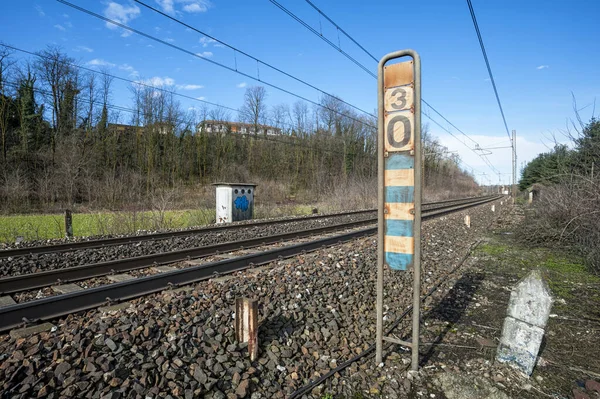 Vista Ferrovia Fundo Céu Azul — Fotografia de Stock