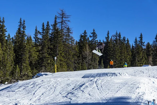 Kış Mevsiminde Snowboard Binen Insan Manzarası — Stok fotoğraf