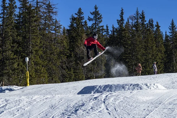 Vue Homme Snowboard Saison Hiver — Photo
