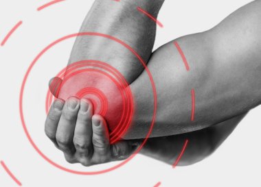 Bir erkek dirsek, akut ağrı yakın çekim.