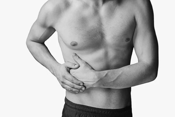 Pain in a right side of abdomen, monochrome. — Stock Photo, Image