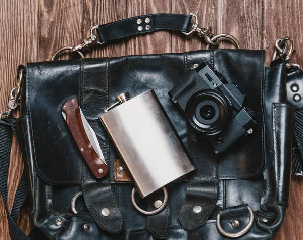 Bag with objects for travel. — Stock Photo, Image