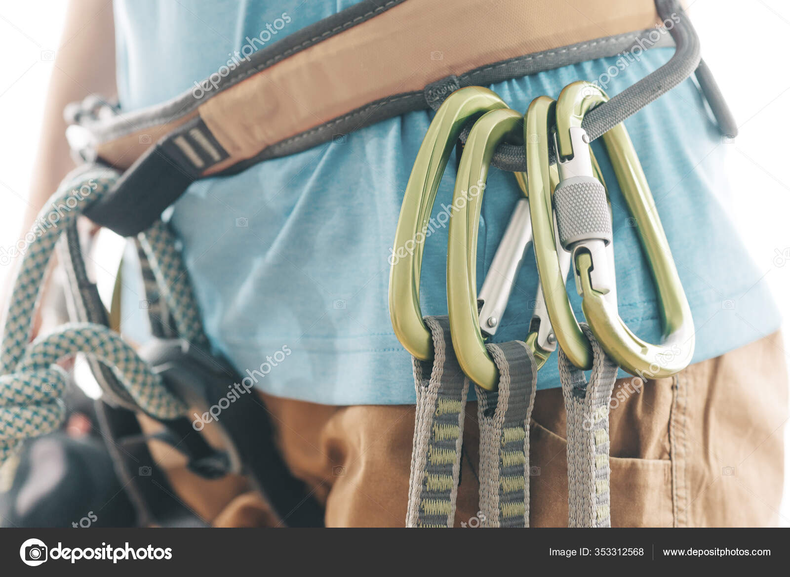 Close Quickdraws Carabiner Climbing Safety Harness Stock Photo by