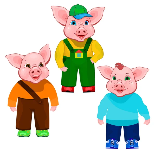 Little pigs wearing clothes — Stock Vector