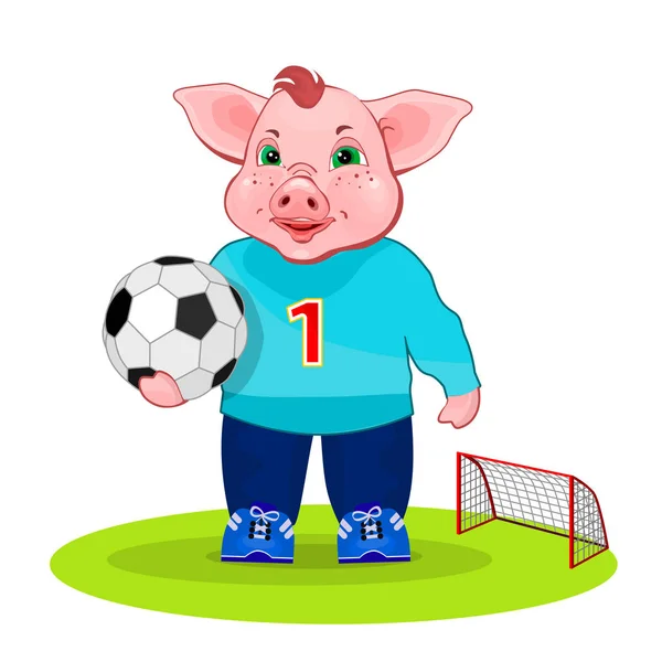 Cochon debout avec ballon de football — Image vectorielle