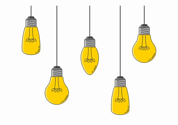 Ensemble Ampoules Différentes Formes Les Ampoules Pendent Différentes Hauteurs Symbole — Image vectorielle