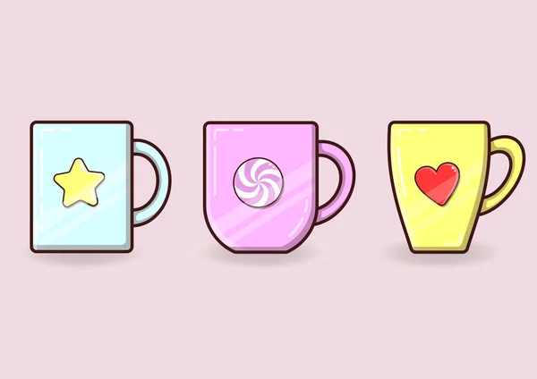 Conjunto Vectorial Hermosas Tazas Tazas Para Trago — Archivo Imágenes Vectoriales