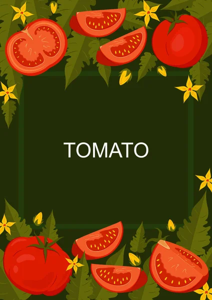 Vector Poster Ontwerp Met Tomaten Bladeren Bloemen — Stockvector