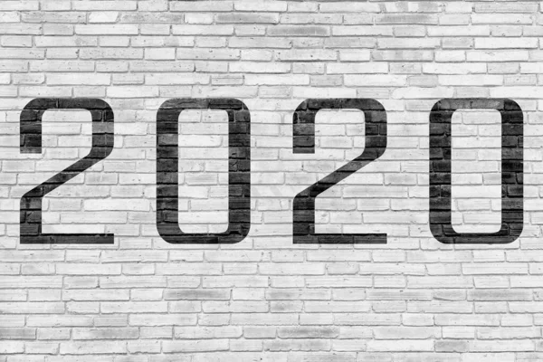 2020 glückliches neues jahr text mit wand großen hintergrund textur, duri — Stockfoto