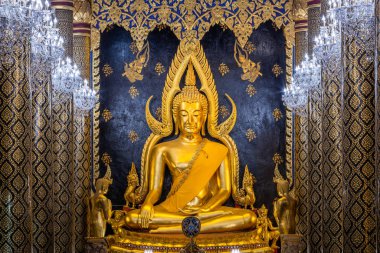 Antik Tayland heykelinin güzel altın Buda heykelleri.