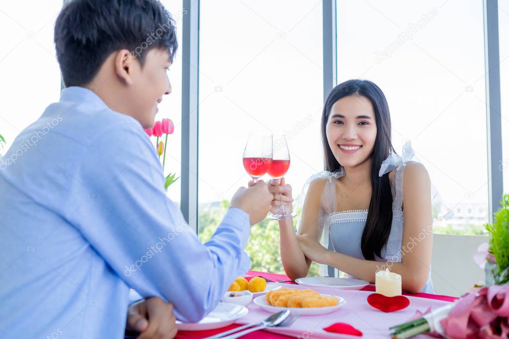 Valentine's day concept,Happy Asian Young sweet couple having ro