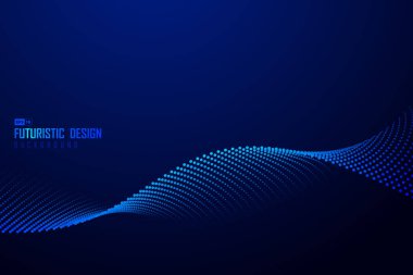 Parçacık desenli sanat arka planının soyut mavi dalgalı çizgisi. Reklam, poster, sanat eseri, şablon tasarımı için kullan. Resim vektörü eps10