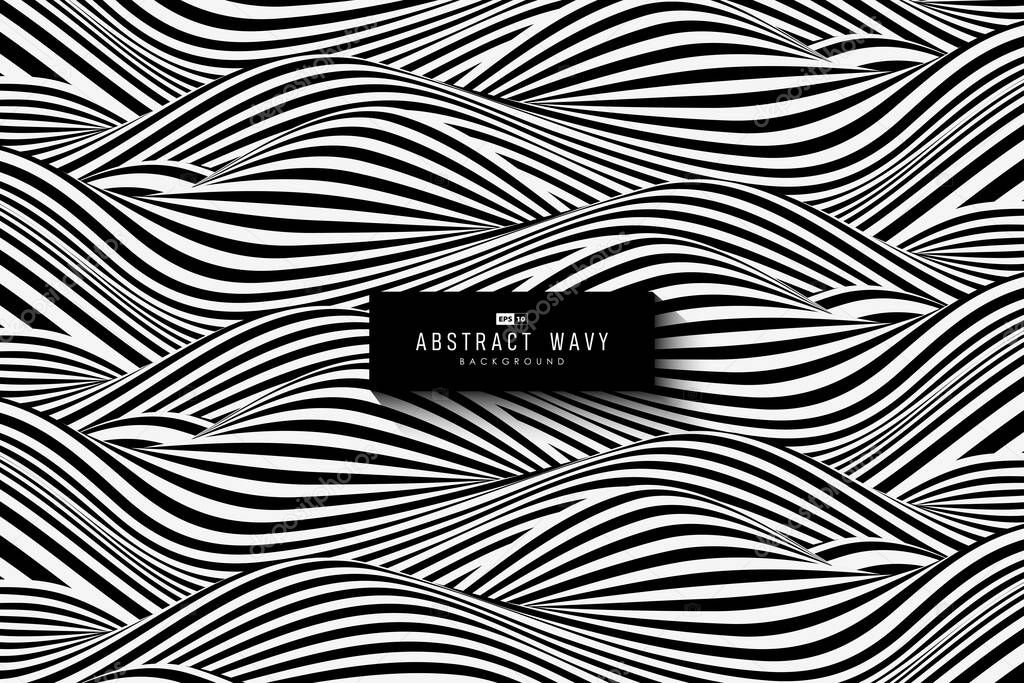 Abstract black and white wavy pattern design of texture background. Use for copy space of text, cover, annual report, ad, artwork. illustration vector eps10
