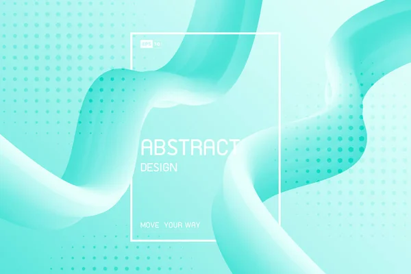 Abstract Blauw Mint Golvend Vloeistoflijn Patroon Artwork Met Halftoon Design — Stockvector