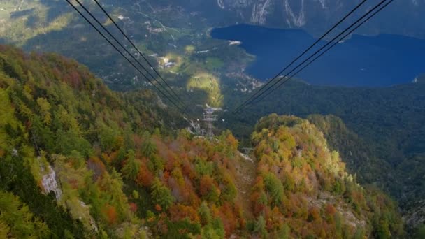 Widok z lotu ptaka na jezioro Bohinj z kolejki linowej Vogel — Wideo stockowe