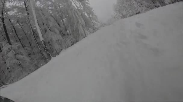 Snowboarder inclina abajo de la ladera.Sombra del snowboarder . — Vídeo de stock