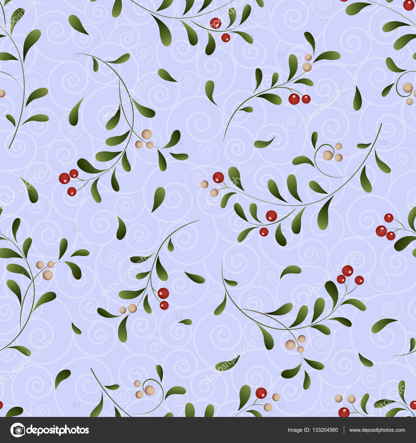 Green sprig with red berries seamless background ⬇ Vector Image by