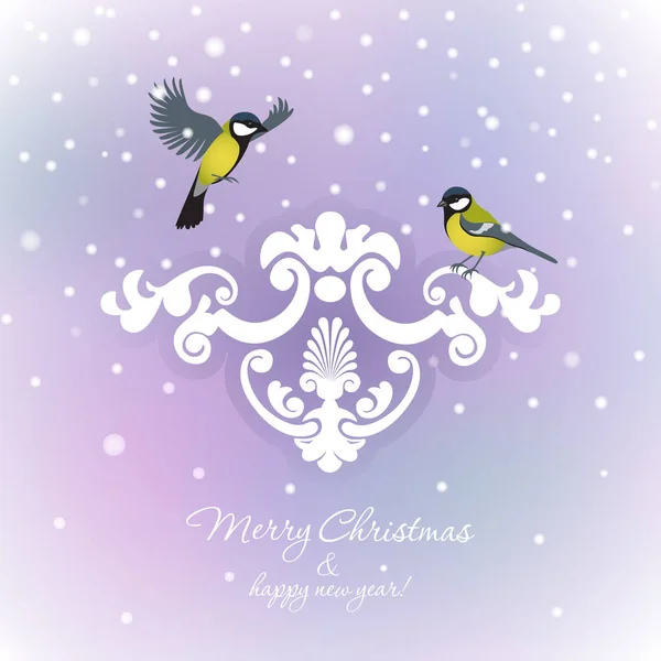 Two tits on Christmas background — Stock Vector