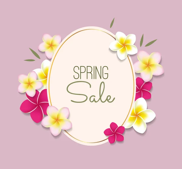 Spring Sale illustration with frame and flowers — Stock Vector
