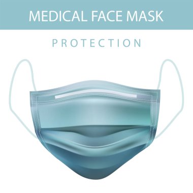 Corona virüsü veya Covid 19 görüntüye karşı tıbbi koruyucu maske (3D vektör illüstrasyonu)