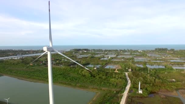 Eoliennes, électricité et écologie au coucher du soleil dans le domaine de la bioénergie en Thaïlande . — Video