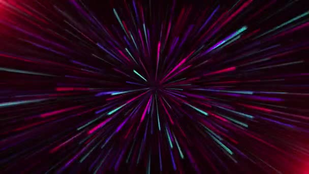 Abstraktes Universum Hintergrund mit Kreativität Warp in andere Galaxien Die Lichtgeschwindigkeit, Neonlicht leuchtet in vielen Farben. In Bewegung oder schönes Feuerwerk durch die Sterne Nahtlose Schleife — Stockvideo