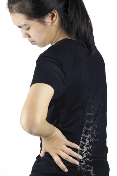 Asian Woman Feel Spine Bones Pain — 图库照片