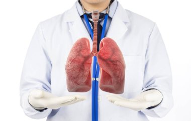 Doktor akciğer, akciğer hastalığı ve 3 boyutlu konsept solunum gösterdi. 