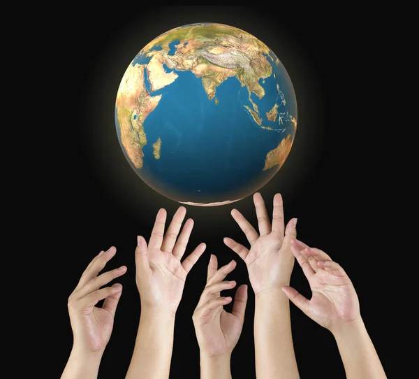 Ludzka Ręka Ratuje Świat Przed Globalnym Ociepleniem — Zdjęcie stockowe