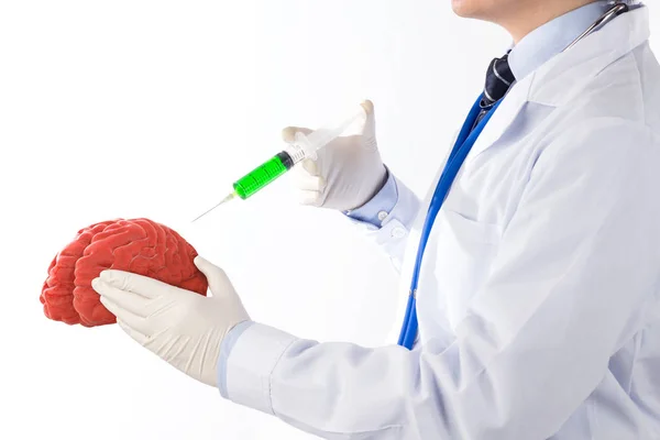 Doktorun Beyne Enjekte Ettiği Ilaç Konsept Beyin Hastalığı — Stok fotoğraf