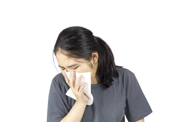 Asiática Mulher Sentir Ter Febre Doente — Fotografia de Stock